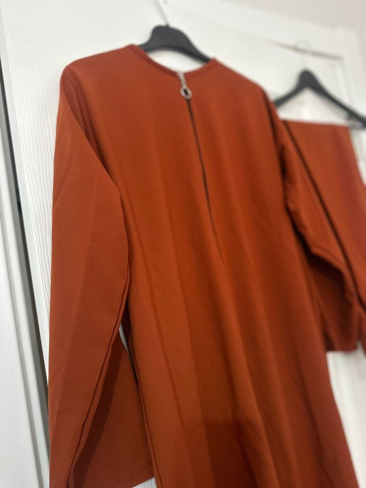 Drapeli Uzun Kollu Kahverengi Kadın Takım - Görsel 2