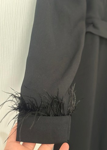 Kürk Detaylı Siyah Uzun Kadın Elbise - Görsel 2