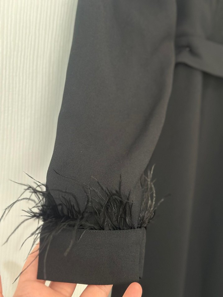 Kürk Detaylı Siyah Uzun Kadın Elbise - Görsel 2