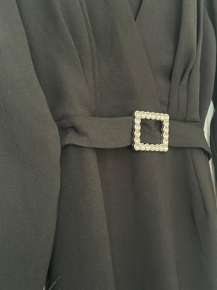 Kürk Detaylı Siyah Uzun Kadın Elbise - Görsel 3