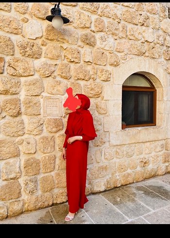 Uzun Kollu Kırmızı Kadın elbise - Görsel 3