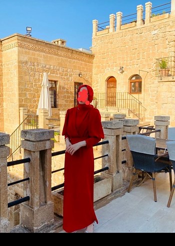 Uzun Kollu Kırmızı Kadın elbise - Görsel 2