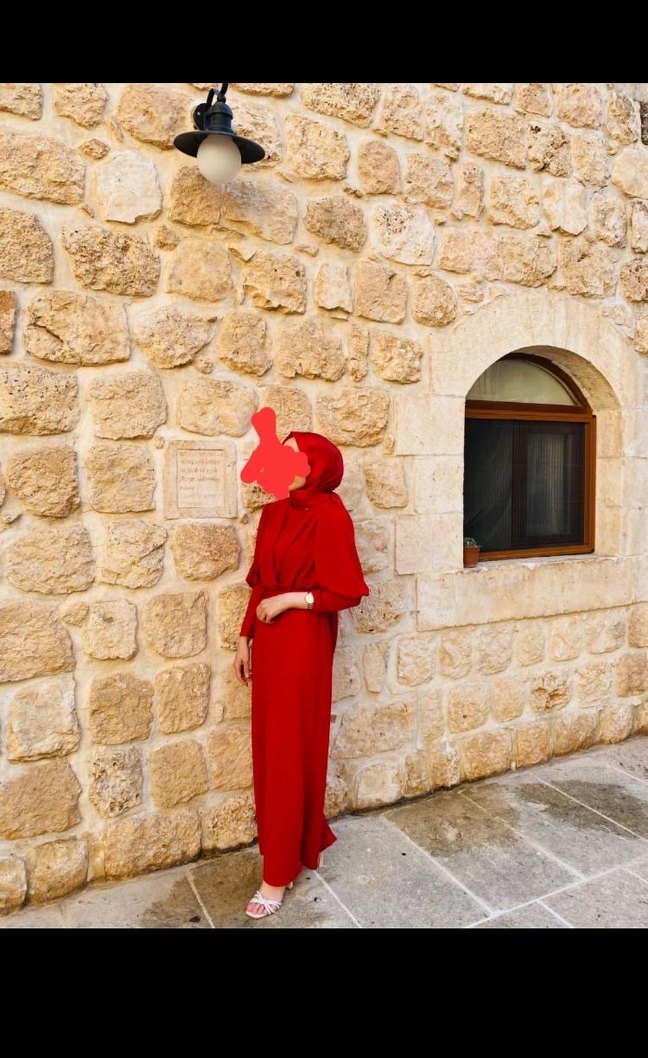 Uzun Kollu Kırmızı Kadın elbise - Görsel 3