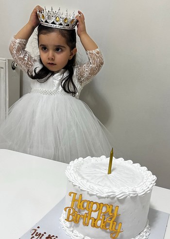 Beyaz Kabarık Kollu Kız Çocuk Elbisesi - Görsel 3