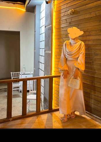 Beyaz Uzun Kollu Drapeli Kadın Elbise - Görsel 4