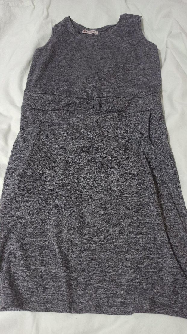 Gri penye midi elbise - Görsel 2