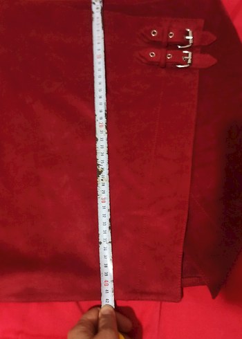 Kırmızı Süet Kemerli Midi Eteği - Görsel 6