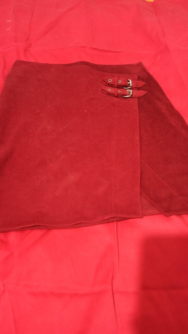 Kırmızı Süet Kemerli Midi  Eteği - Görsel 3