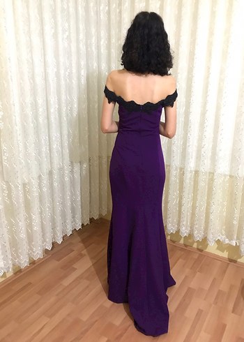 Mor Straplez Uzun Gotik Abiye Elbise