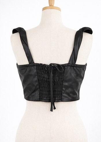 Kadın Siyah Gotik Pliseli Strappy Bustiyer - Görsel 2