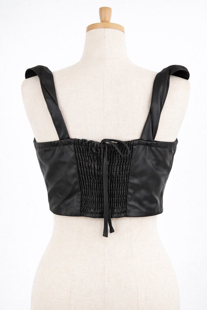 Kadın Siyah Gotik Pliseli Strappy Bustiyer - Görsel 2