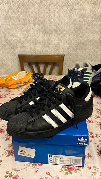 44 Beden siyah Renk Adidas Superstar Yeni Fiş fatura