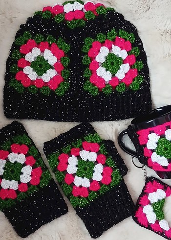 Renkli Örgü Bohem Eldiven Bere Kupa Bardak - Görsel 3