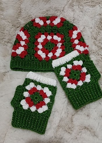 Renkli Örgü Kadın Eldiven ve Bere Seti - Görsel 3