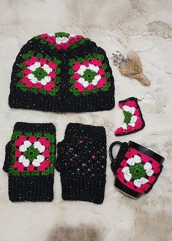 Renkli Örgü Bohem Bere Kadın Eldiveni - Görsel 5