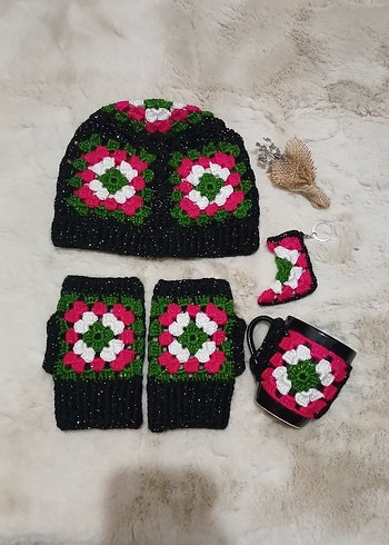 Renkli Örgü Bohem Bere Kadın Eldiveni - Görsel 3