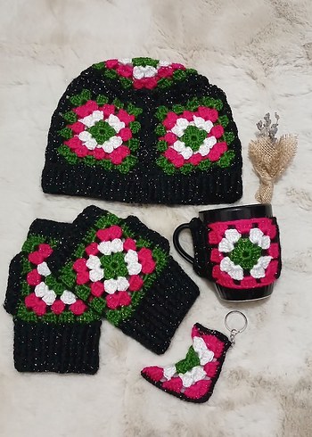 Renkli Örgü Bohem Bere Kadın Eldiveni - Görsel 2