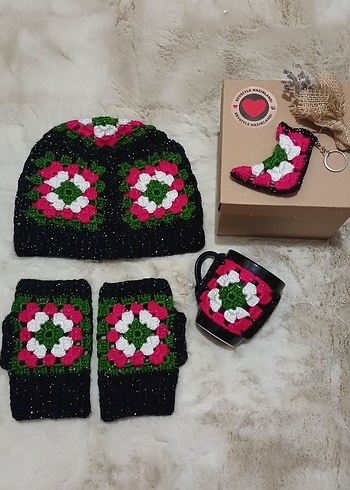 Renkli Örgü Bohem Bere Kadın Eldiveni - Görsel 4