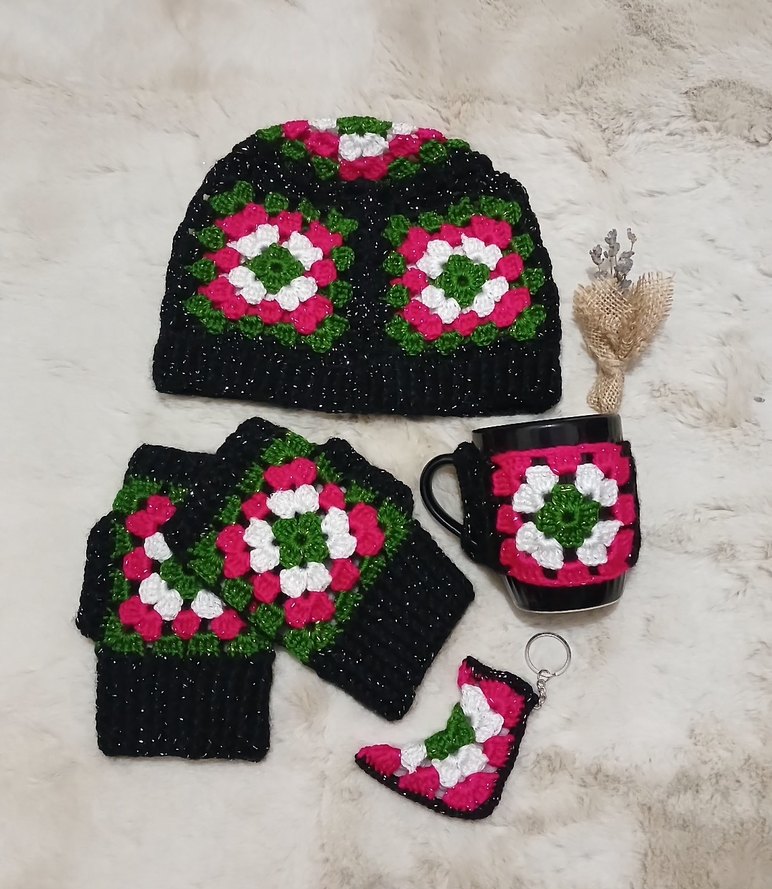 Renkli Örgü Bohem Bere Kadın Eldiveni - Görsel 2