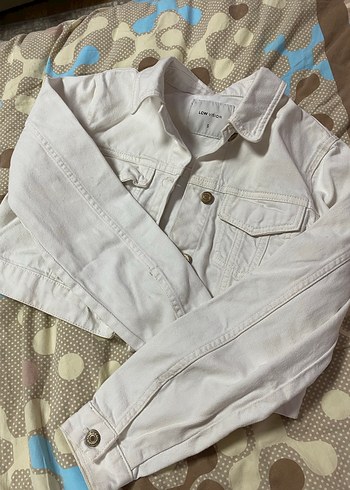 Beyaz Kadın Kot Ceket Düğmeli - Görsel 3