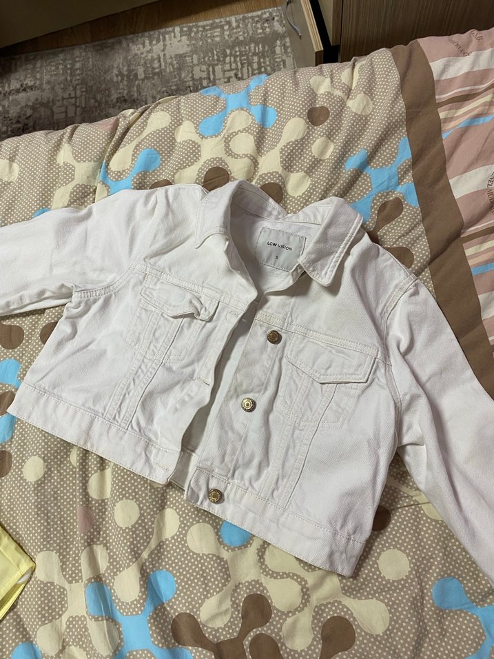 Beyaz Kadın Kot Ceket Düğmeli - Görsel 5