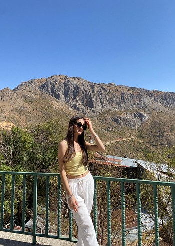 Beyaz Bol Paça Pantolon - Görsel 5