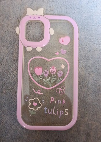 Fermuarlı Pembe Lale Desenli Telefon Kılıfı iphone 11