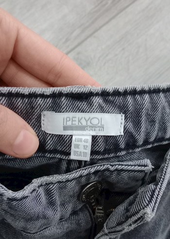 40 Beden Gri Çizgili Kadın Kot Pantolon