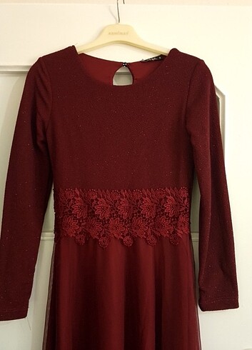 Kırmızı simli tesettür abiye  - Görsel 3