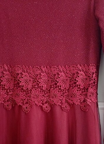 Kırmızı simli tesettür abiye  - Görsel 4