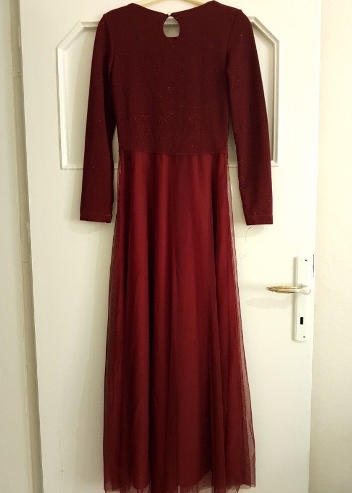 Kırmızı simli tesettür abiye  - Görsel 2