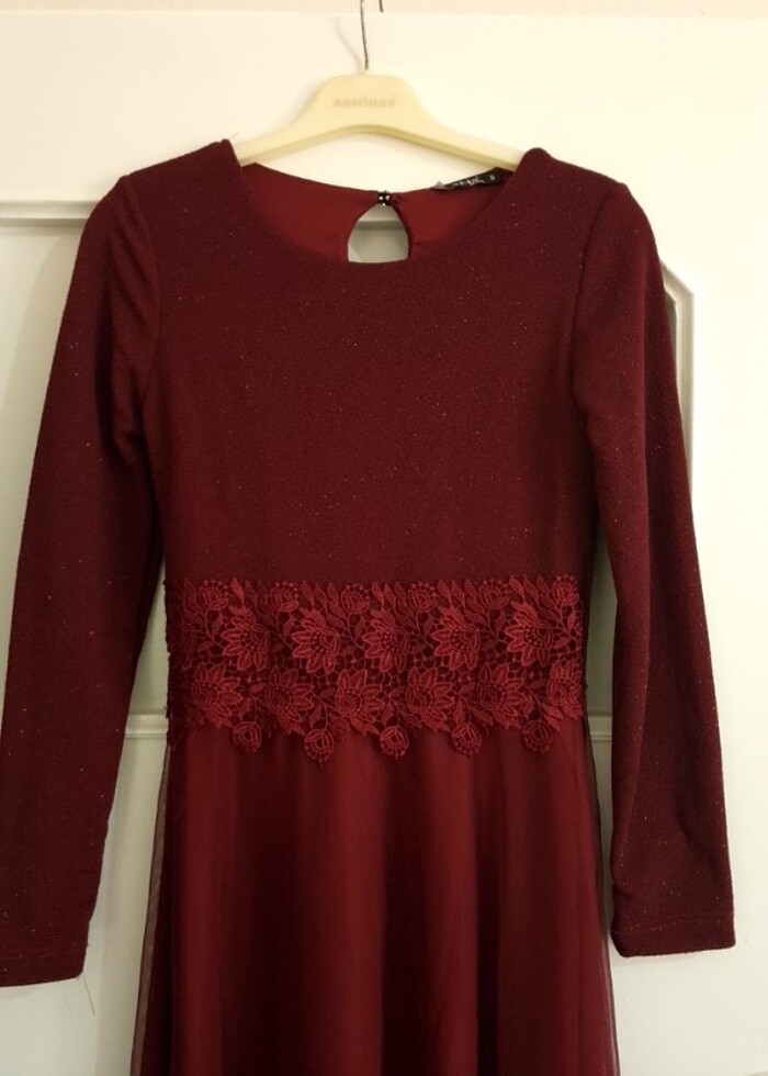 Kırmızı simli tesettür abiye  - Görsel 3