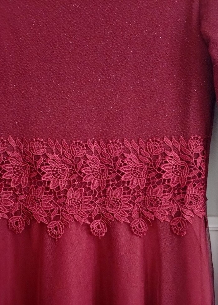 Kırmızı simli tesettür abiye  - Görsel 4