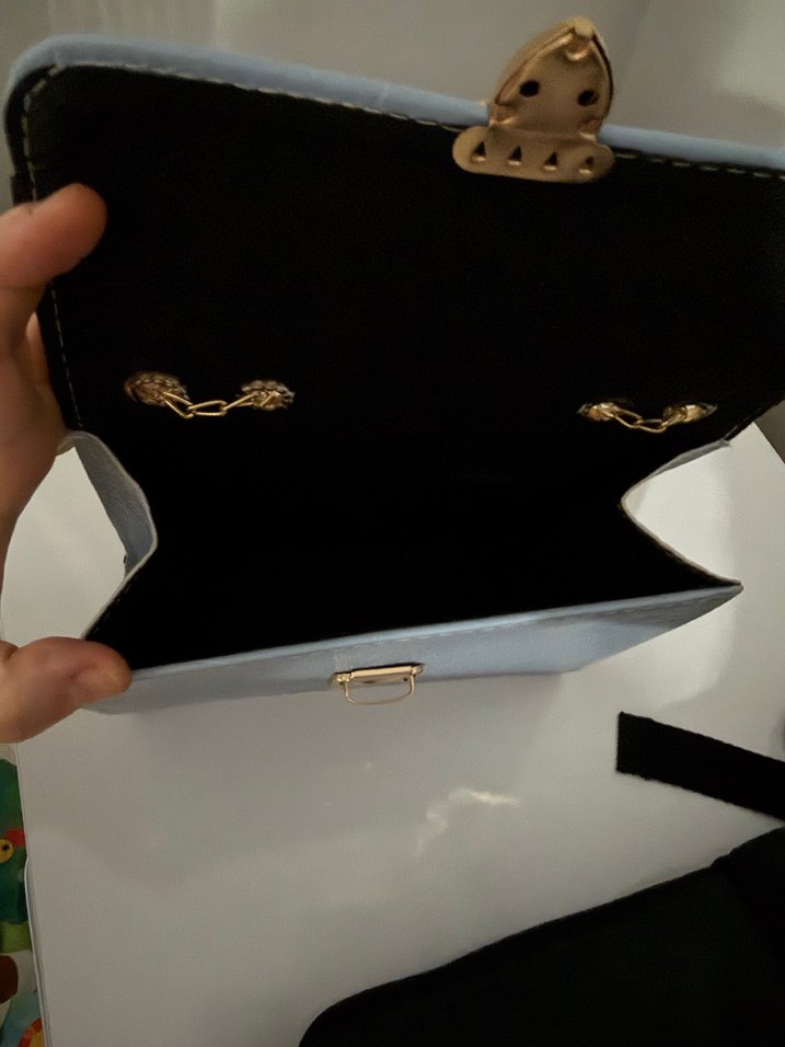 Mavi Deri Zincir Detaylı Kadın Çanta - Görsel 5