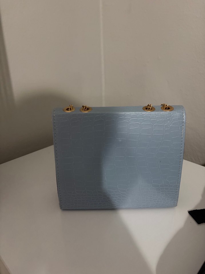 Mavi Deri Zincir Detaylı Kadın Çanta - Görsel 2