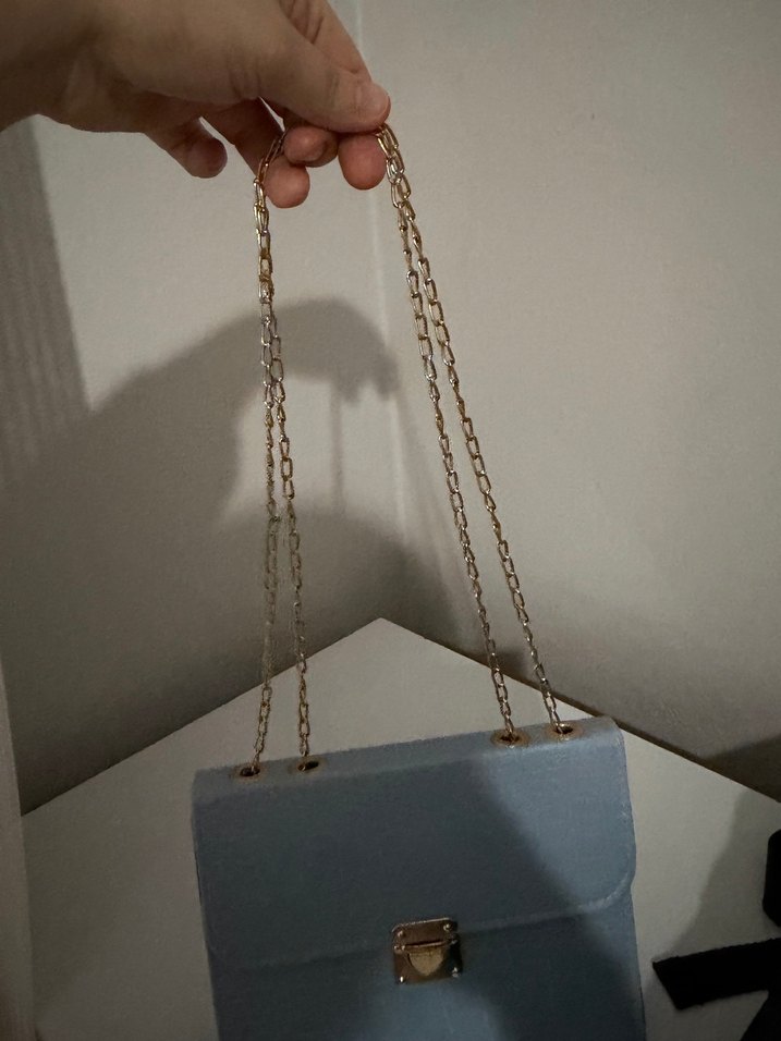 Mavi Deri Zincir Detaylı Kadın Çanta - Görsel 4