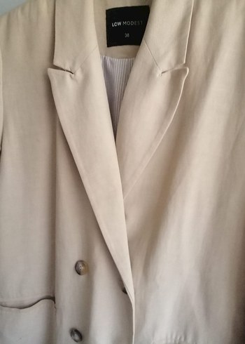 LC Waikiki Bej Süet Midi Kadın Blazer Ceket