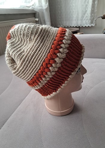 Bohem Tarz Bej ve Turuncu Örgü Bere - Görsel 2