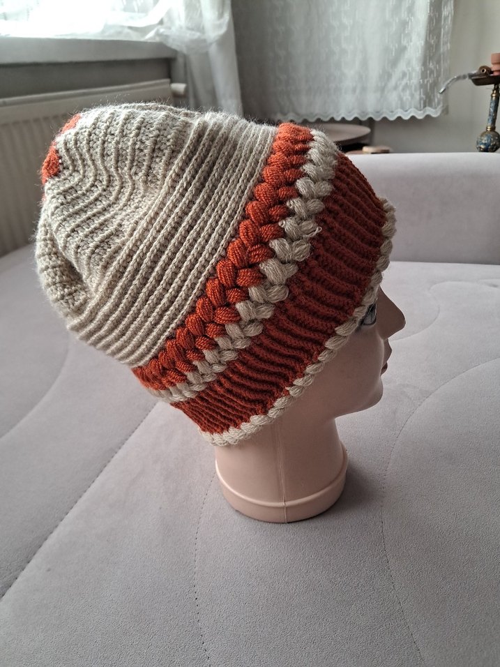 Bohem Tarz Bej ve Turuncu Örgü Bere - Görsel 2