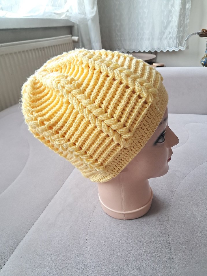 Sarı Örgü Kadın Bere - Görsel 2