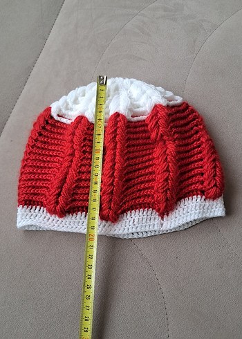 Kırmızı Beyaz Örgü Kadın Bere - Görsel 4