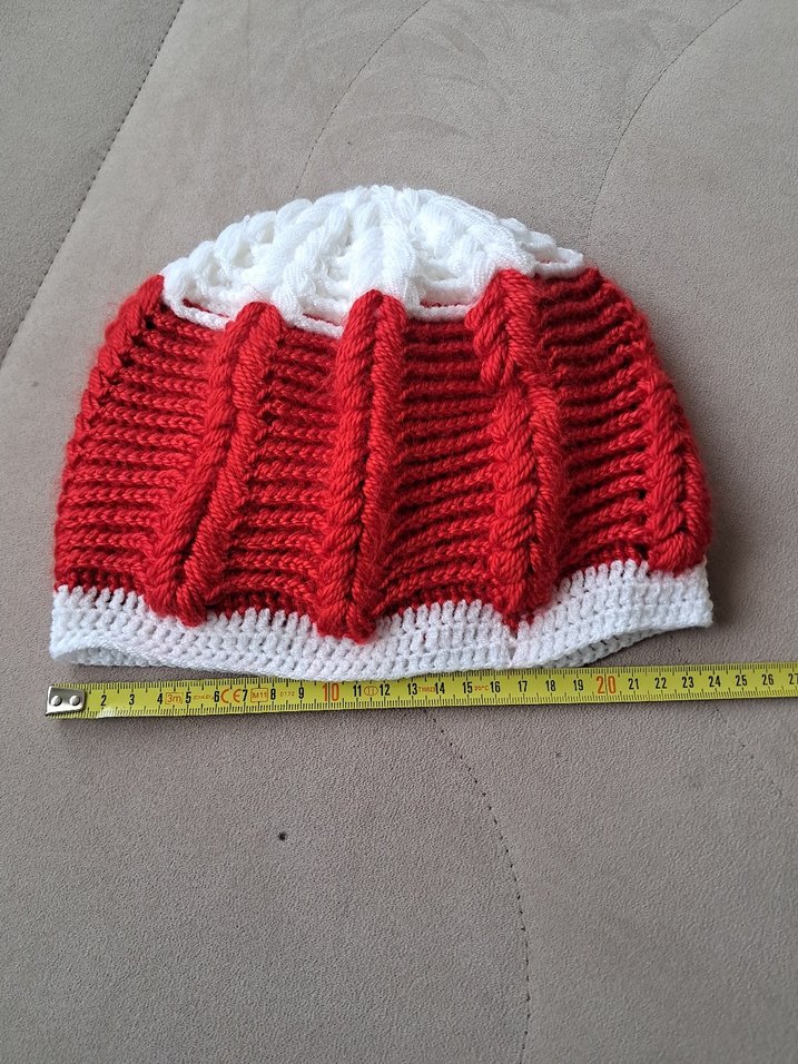 Kırmızı Beyaz Örgü Kadın Bere - Görsel 3
