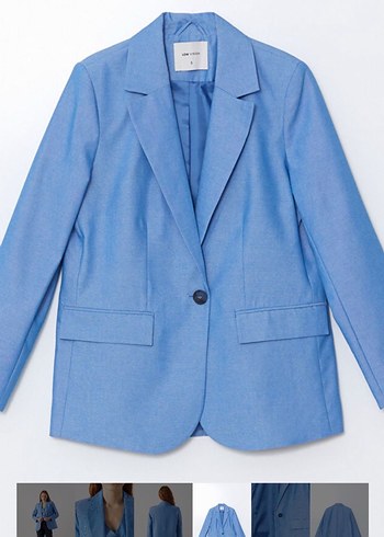 Mavi Düğmeli Kadın Blazer Ceket takım - Görsel 3