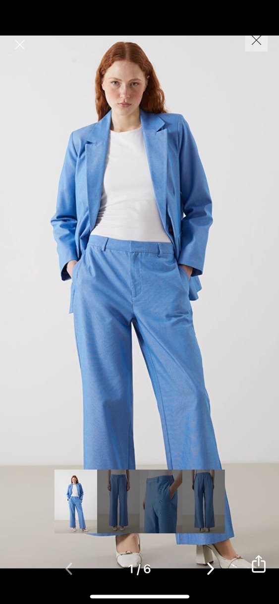 Mavi Düğmeli Kadın Blazer Ceket takım - Görsel 5