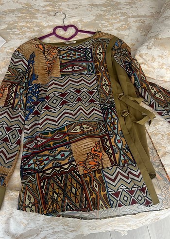 Modailgi Desenli Bohem Hamile Tunik Kusakli Uzun Kol