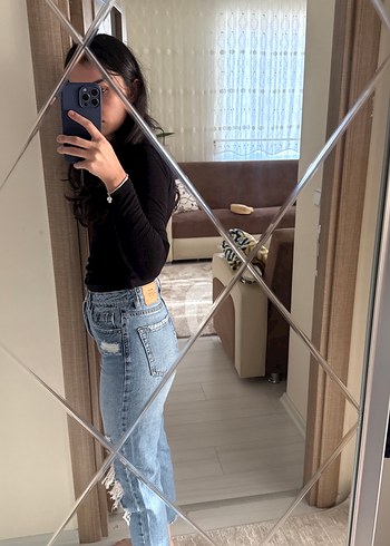 Stradivarius Diz Yırtmaçlı mavi Dar Kesim Midi Kot Pantolon