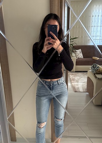 Mavi Yırtmaçlı Kadın Kot Pantolon