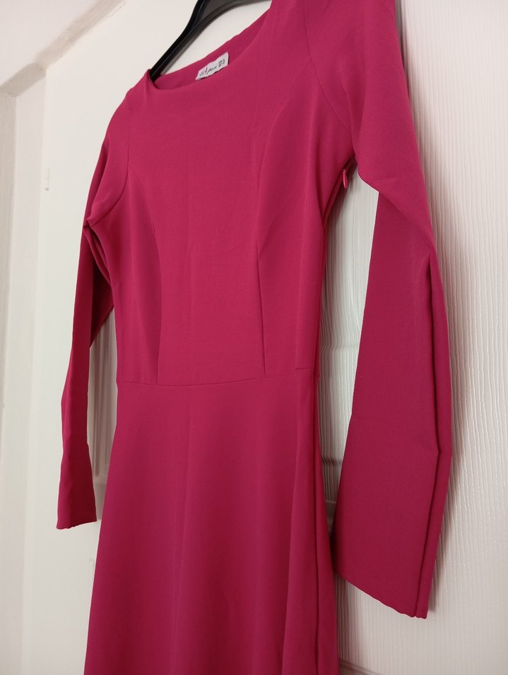 Drapeli Pembe Uzun Kollu Uzun Elbise - Görsel 2