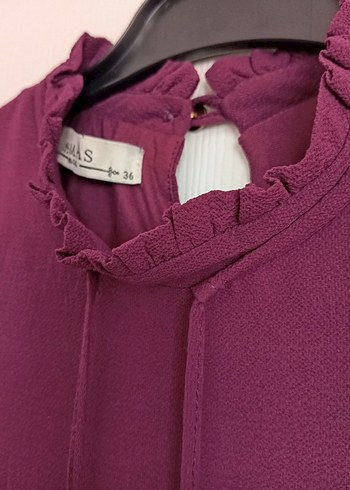 Mor Uzun Kollu Fırfırlı Bohem Elbise - Görsel 5