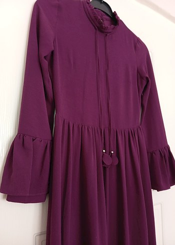 Mor Uzun Kollu Fırfırlı Bohem Elbise - Görsel 3